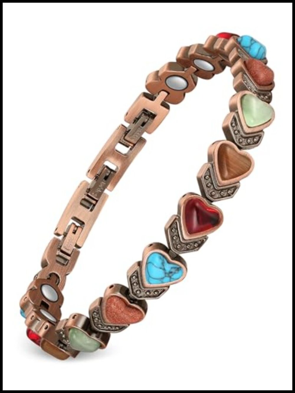 Pure Copper Magnetic Bracelet with Turquoise Stones, Adjustable Chain